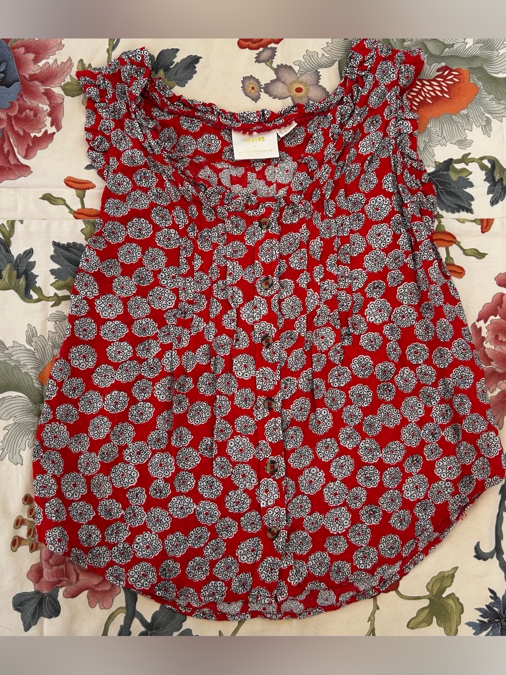 Maeve Anthropologie Sleeveless Button Down Top w Ruffle Detail